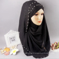 Top vente tendance Femmes belle bonne couleur chaude article imprimé écharpe perle mousseline de soie pierre musulman hijab